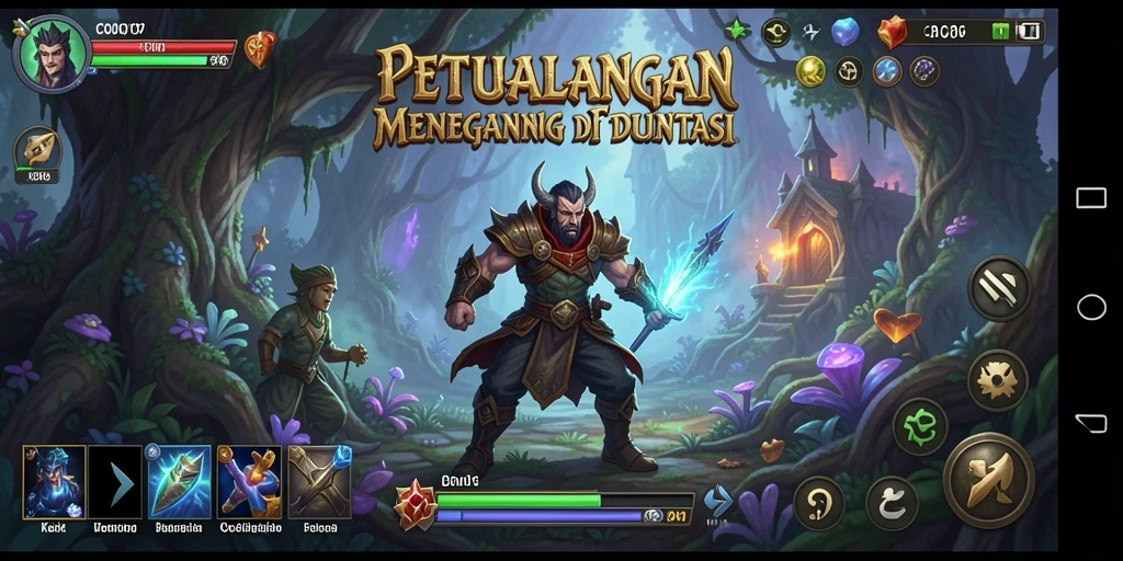 Tampilan gameplay C0077 dengan karakter berpetualang di dunia fantasi.