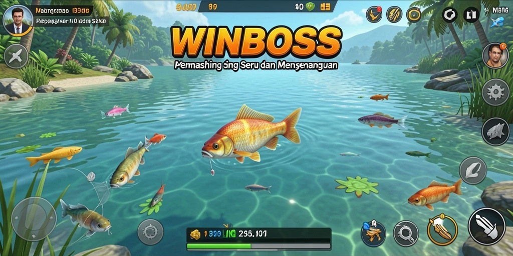 Screenshot gameplay WINBOSS yang menunjukkan aksi seru memancing.